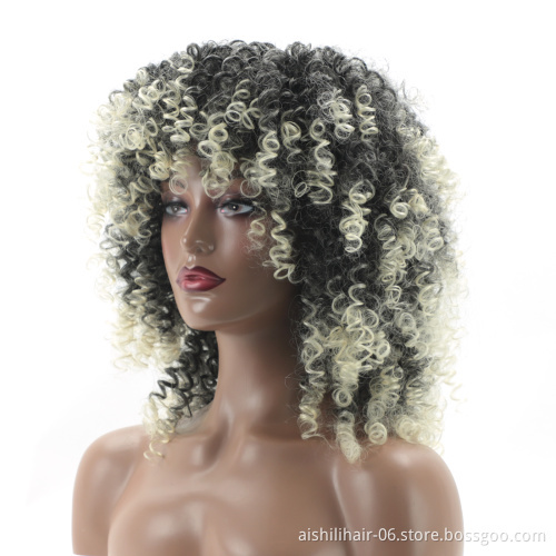 wholesale afro kinky curly wig ombre 613 color synthetic hair wigs for black women